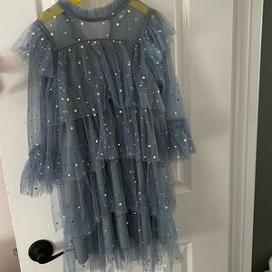 Girls blue sheer gold stars dress 6 years